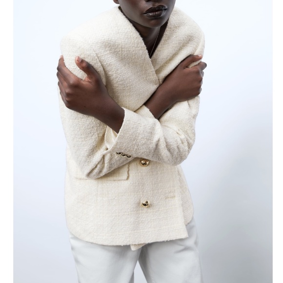 Zara Double Breasted Textured Weave Jacket NWT - Picture 12 of 16